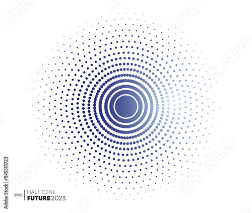 Abstract background with dotted circles. Modern gradient geometric halftones are round. Vector, 2022-2023