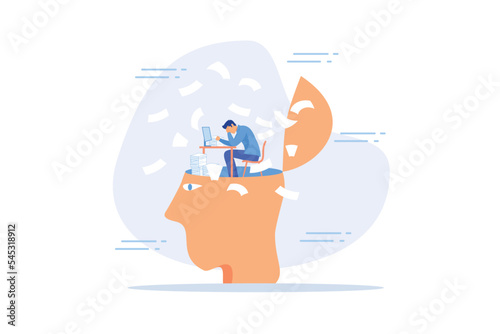 Work anxiety, stress or burnout, exhausted job or overload tired, job fatigue from overworked, depression and mental health concept, flat vector modern illustration