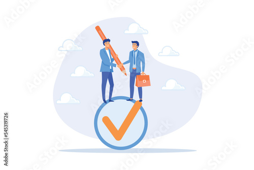 Commitment, promise or agreement to deliver or finish work, leadership skill or trust on work responsibility, accountability or engagement concept, flat vector modern illustration