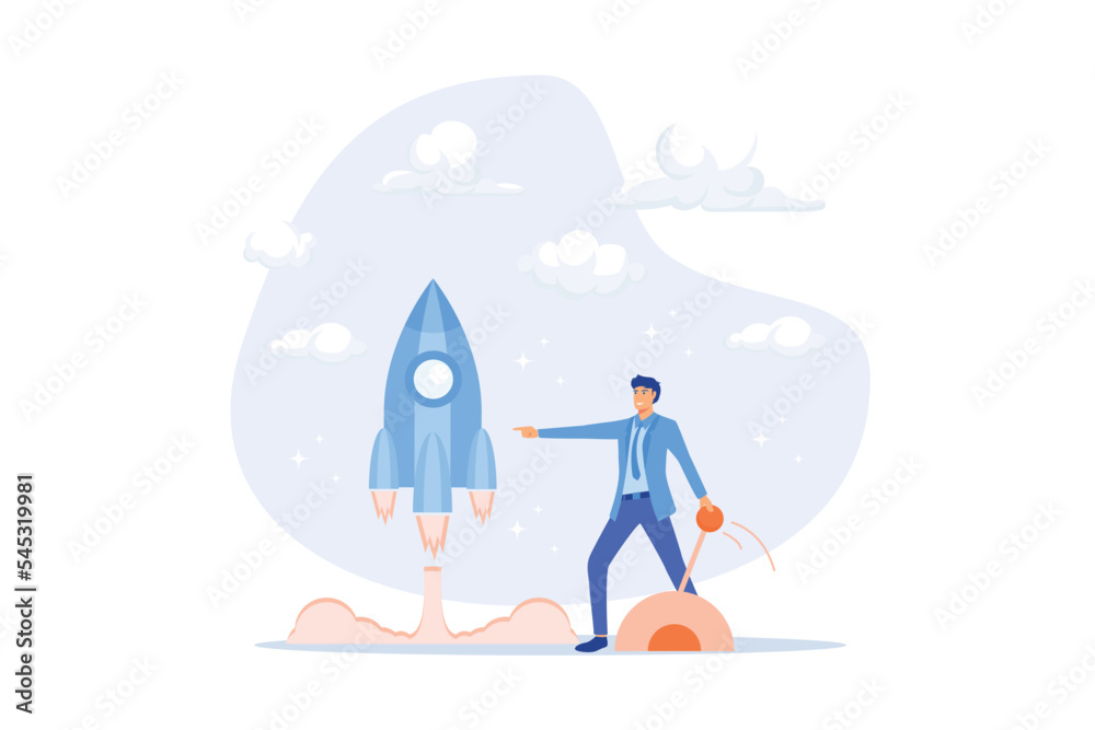 Start your own business, launch success rocket or entrepreneur, startup project or boost company growth, invention concept, flat vector modern illustration Start your own business, launch success rocket or entrepreneur, startup project or boost company growth, invention concept, flat vector modern illustration