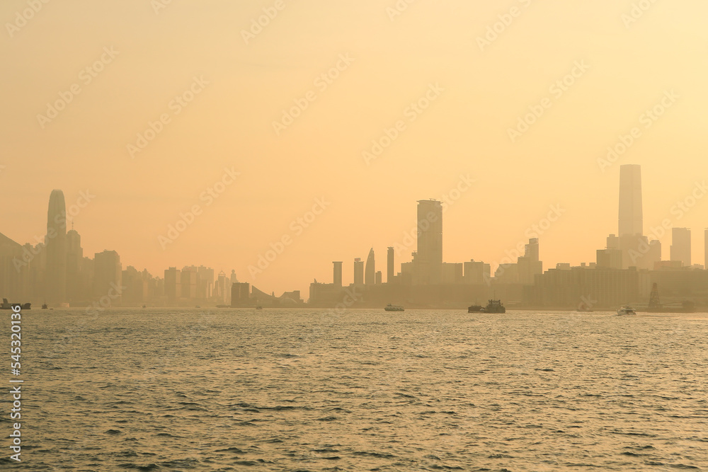 the sunset of Victoria Harbour, hong kong 5 june 2012