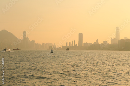 the sunset of Victoria Harbour, hong kong 5 june 2012 © solution