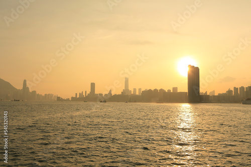 the sunset of Victoria Harbour, hong kong 5 june 2012