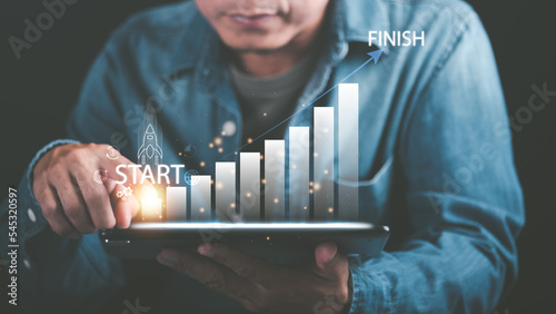 Bilde på lerret New business startups for young entrepreneurs, new business development ideas, creativity to bring technology to the next level, innovative solutions to new problems, brainstorming for future visions