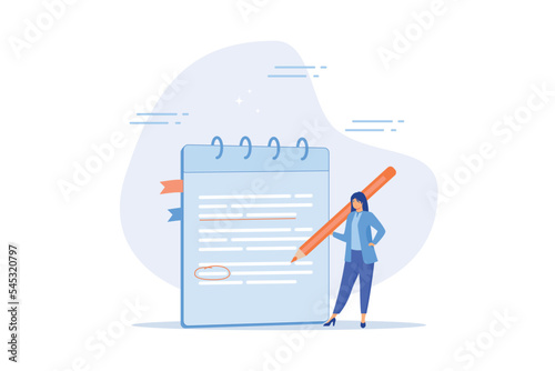 Taking note for study and work, efficient way for important information, summary or conclusion, planning or productivity concept, flat vector modern illustration photo