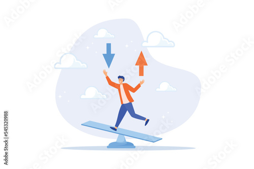 Loss and gain on investment, earning, profit or lose money from stock or crypto trade, financial green and red arrow chart concept, flat vector modern illustration