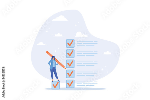 Getting things done, completed tasks or business accomplishment, finished checklist, achievement or project progression concept, flat vector modern illustration