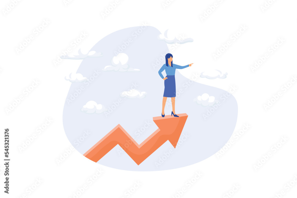 Obraz premium Woman leader, success businesswoman or female visionary to lead company, lady entrepreneur or feminine leadership concept, flat vector modern illustration