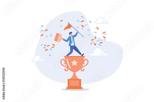 Victory or business achievement, triumph or award winning, accomplishment for leadership success, determination for career success concept, flat vector modern illustration