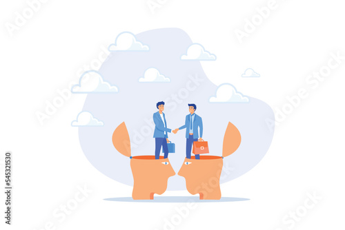 Negotiation skill for leadership, partner agreement or collaboration meeting, psychology to deal with people or collaboration for success concept, flat vector modern illustration