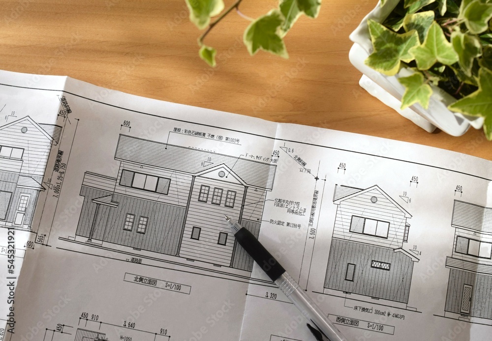 建築図面、日本の住宅設計イメージ、木造住宅の設計図面 Stock Photo | Adobe Stock