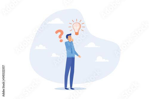 Solution to solve problem, asking question and answer, discover idea, solving business difficulty concept, flat vector modern illustration