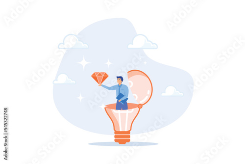 Business value, discover opportunity or benefit from idea, quality measurement or search for brilliant idea worth concept, flat vector modern illustration