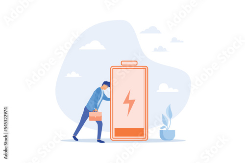 Exhausted and fatigue from hard work, stressed or anxiety from unhealthy work or depression and burnout, low energy or motivation concept, flat vector modern illustration