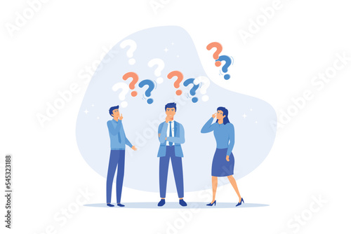 Confused people with confusion problem or doubt  lost in trouble or complexity  complicated questions or misunderstanding concept  flat vector modern illustration