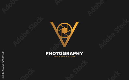 V logo photography for branding company. camera template vector illustration for your brand.