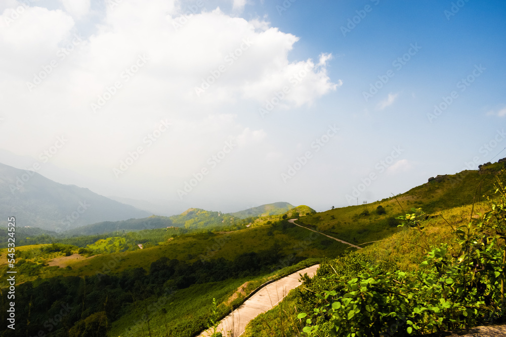 Breathtaking view of Chikmagalur hills, with dangerous curvy road.