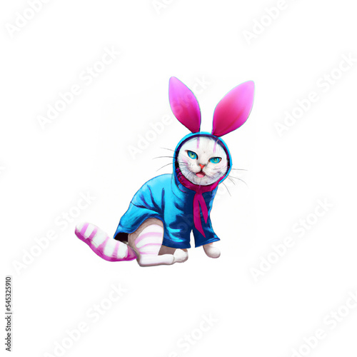 cat with bunny costume Japanese art Illustration 01