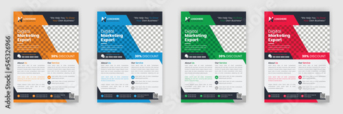 Simple minimalist corporate business flyer design template with blue yellow red green color
