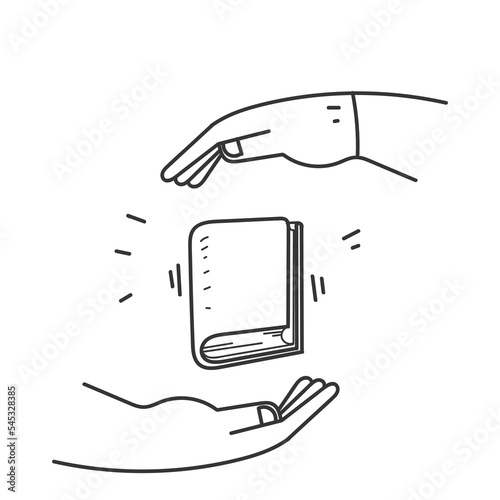 hand drawn doodle hand holding book illustration vector