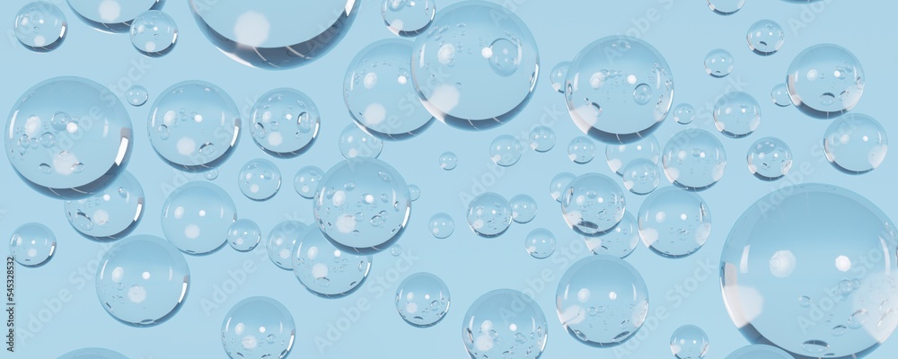 banner with glass balls on blue background 3d
