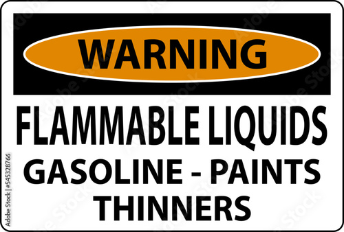 Warning Sign Flammable Liquids, Gasoline, Paints, Thinners