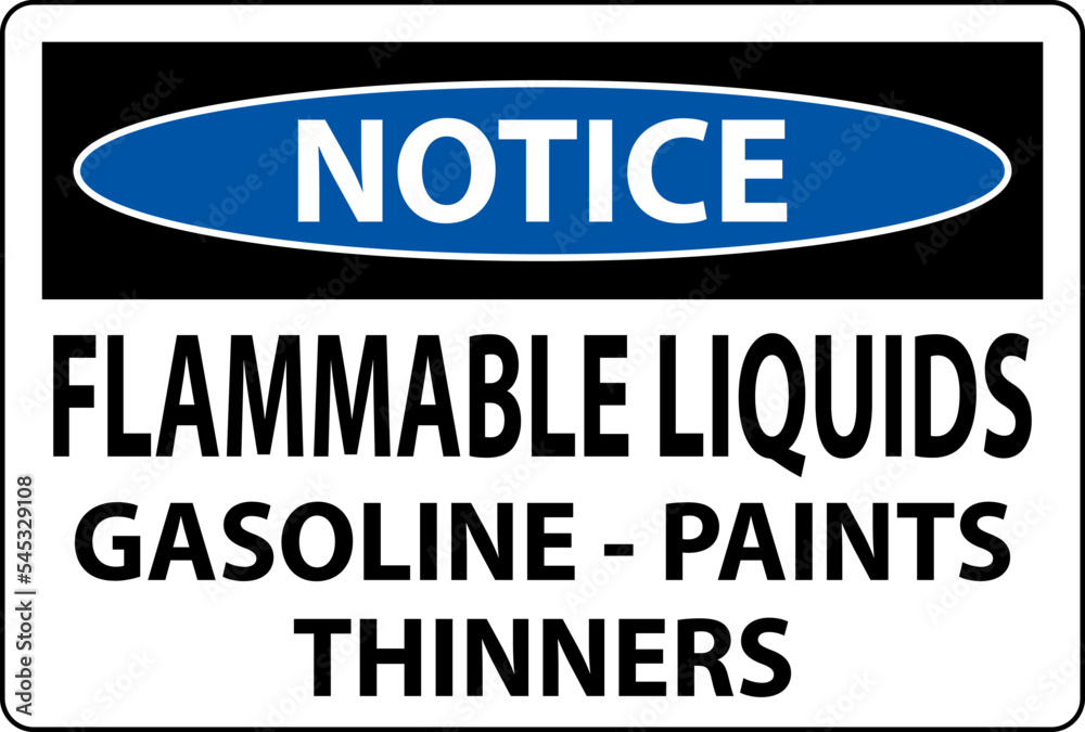 Notice Sign Flammable Liquids, Gasoline, Paints, Thinners