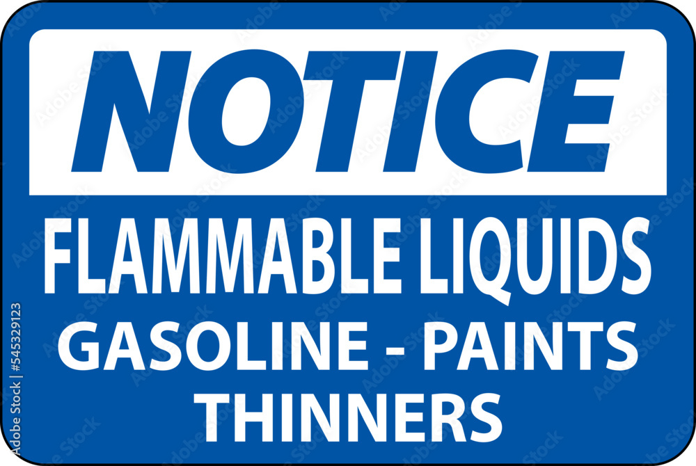 Notice Sign Flammable Liquids, Gasoline, Paints, Thinners