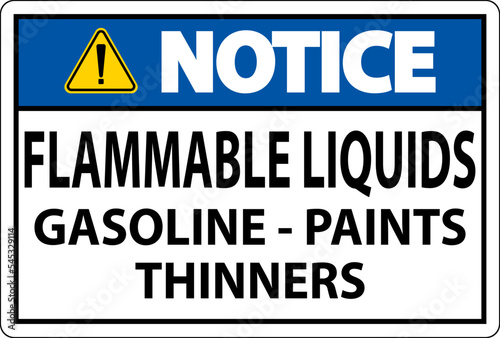 Notice Sign Flammable Liquids, Gasoline, Paints, Thinners