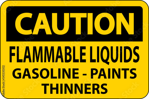 Caution Sign Flammable Liquids, Gasoline, Paints, Thinners