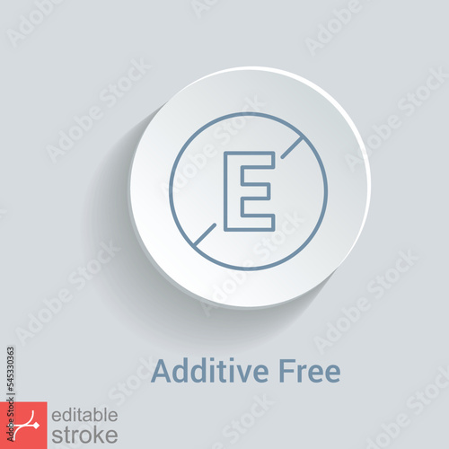 No preservative, additives free, E letter stamp icon. Simple outline icon. Organic food ingredient, natural product concept. Thin line vector illustration isolated. Editable stroke EPS 10.