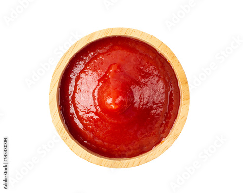Tomato sauce in wood bowl isolated on transparent png
