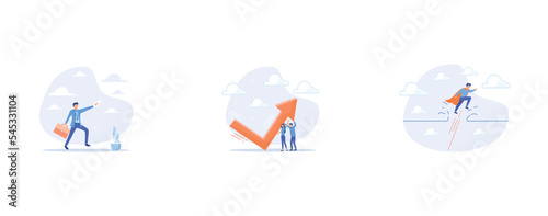 Success businessman winning competition, Economic recovery, overcome difficulty or obstacle to success, set flat vector modern illustration