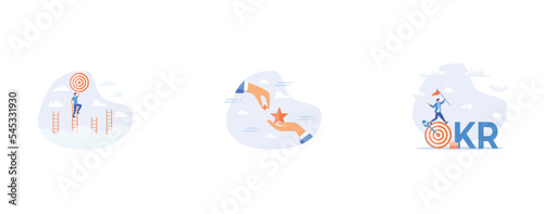 Ladder of success to reach goal or target, increase value or price of product to make profit, goal setting or define measurable target for business concept, set flat vector modern illustration
