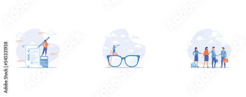 Project cost estimation, Clear business vision, Onboarding new employee, set flat vector modern illustration