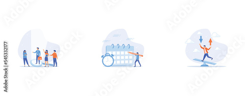 Chosen candidate, Schedule planning and time management, Loss and gain on investment, set flat vector modern illustration