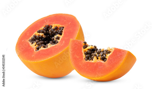 Half ripe papaya fruit with seeds isolated on transparent png