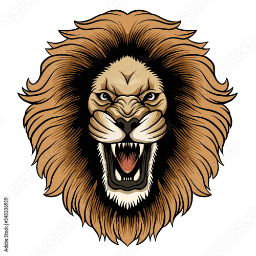 angry roaring male lion head