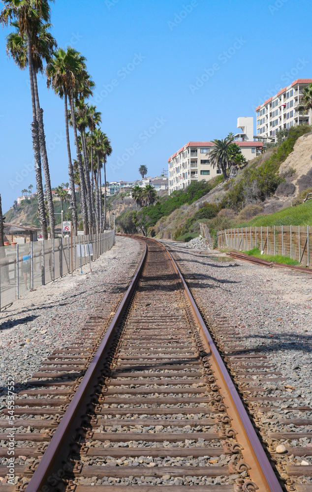 Old train station and tracks near the San Clemente Pier in Orange County, California, USA