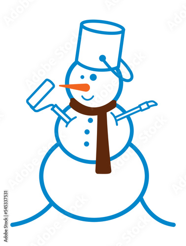 Christmas snowman painter with brush and paint roller illustration
