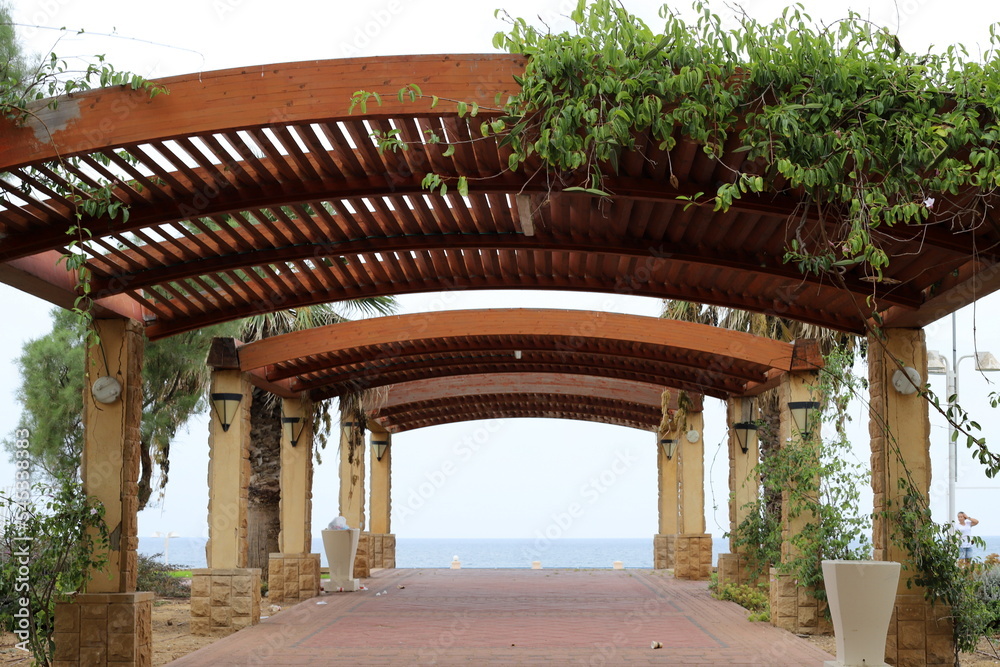 Canopy in the city park to protect from the scorching sun. Canopy in the city park to protect from the scorching sun.