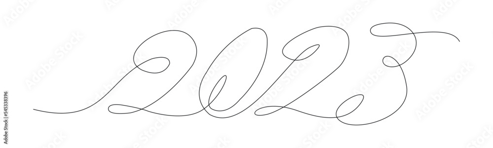 Happy new year 2022 logo text design. 2023 year number one continuous line drawing. Vector illustration with black lines isolated on white background Happy new year 2022 logo text design. 2023 year number one continuous line drawing. Vector illustration with black lines isolated on white background