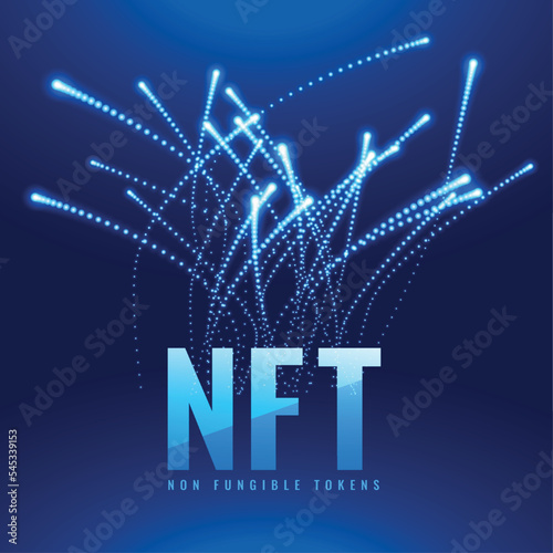 Nft non fungible token concept with sparkling light trails