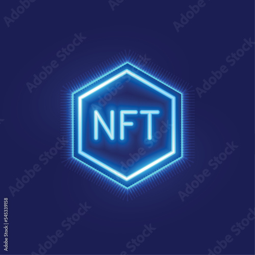 Nft non fungible token concept with neon light effect