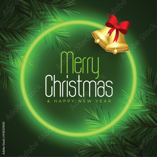 merry christmas holiday backwound with jingle bell and neon effect