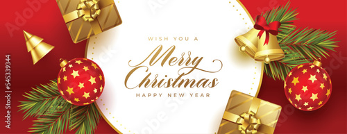 merry christmas greeting wallpaper with realistic xmas elements