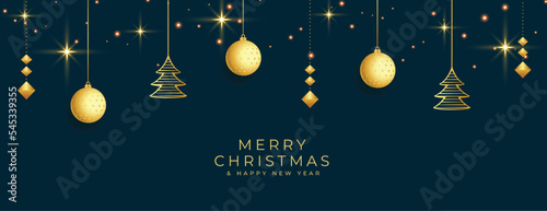 hanging style merry christmas banner with golden elements