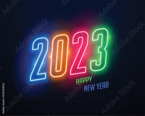 colorful neon 2023 text for new year party flyer
