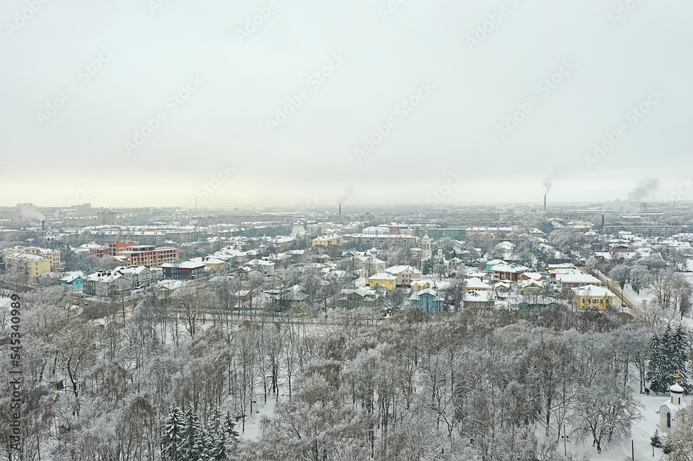 Vologda cathedral winter landscape aerial view from drone Vologda cathedral winter landscape aerial view from drone