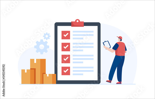 Warehouse manager maintaining delivery records. Inventory accuracy. Vector Illustration